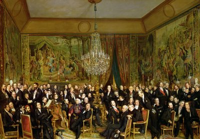 De salon van Alfred Emilien, Graaf de Nieuwerkerke (1811-92) in het Louvre, 1855 door François Auguste Biard